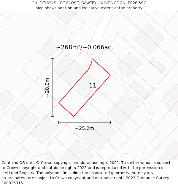 11, DEVONSHIRE CLOSE, SAWTRY, HUNTINGDON, PE28 5SG: Plot and title map