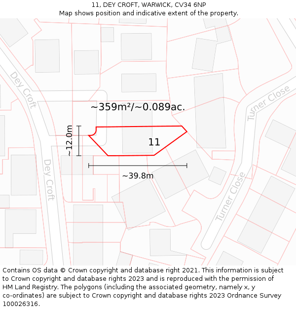 11, DEY CROFT, WARWICK, CV34 6NP: Plot and title map