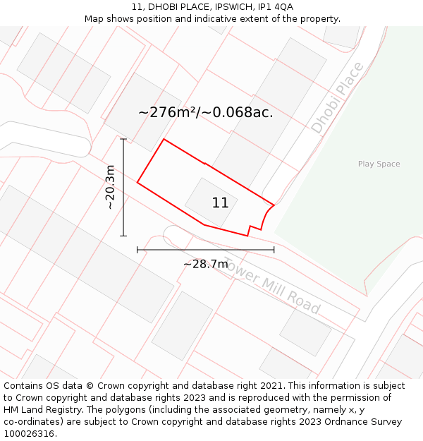 11, DHOBI PLACE, IPSWICH, IP1 4QA: Plot and title map