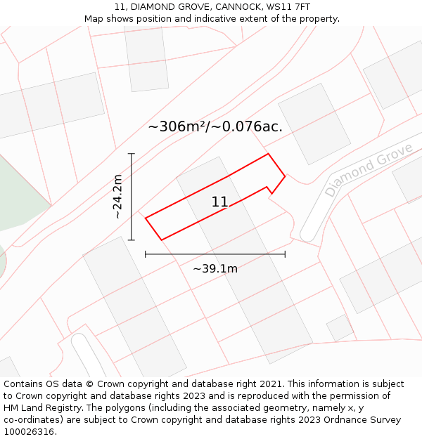 11, DIAMOND GROVE, CANNOCK, WS11 7FT: Plot and title map