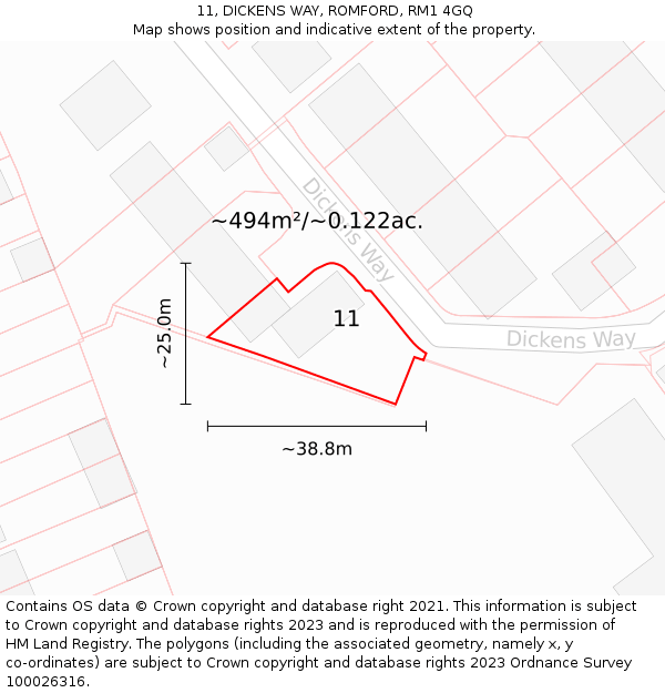 11, DICKENS WAY, ROMFORD, RM1 4GQ: Plot and title map