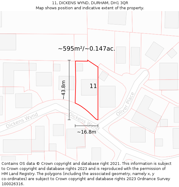 11, DICKENS WYND, DURHAM, DH1 3QR: Plot and title map