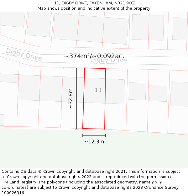 11, DIGBY DRIVE, FAKENHAM, NR21 9QZ: Plot and title map