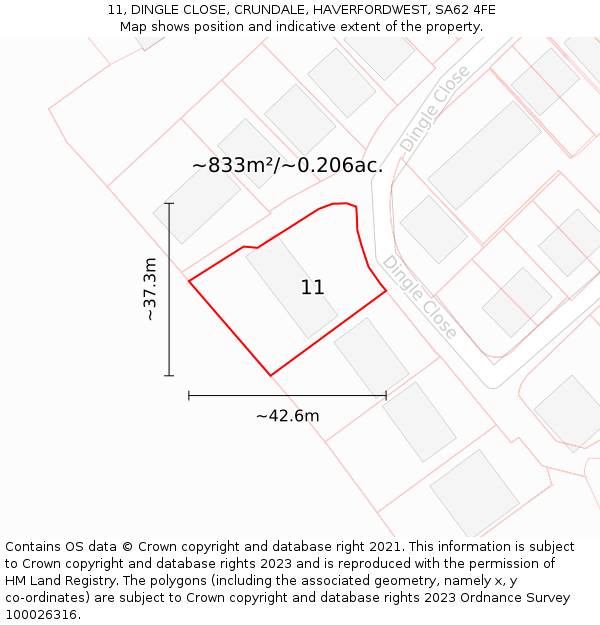 11, DINGLE CLOSE, CRUNDALE, HAVERFORDWEST, SA62 4FE: Plot and title map