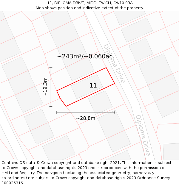 11, DIPLOMA DRIVE, MIDDLEWICH, CW10 9RA: Plot and title map