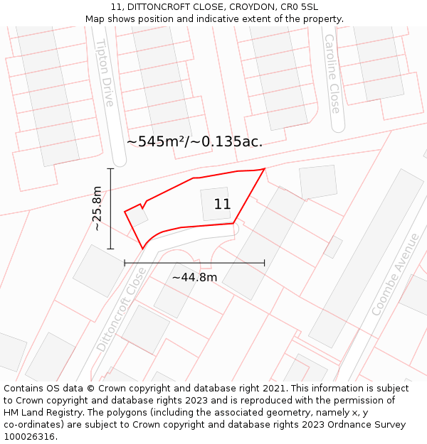 11, DITTONCROFT CLOSE, CROYDON, CR0 5SL: Plot and title map