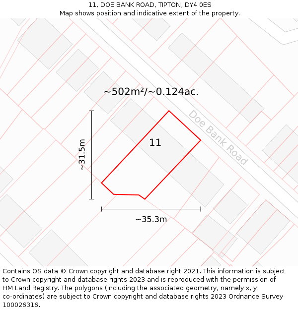 11, DOE BANK ROAD, TIPTON, DY4 0ES: Plot and title map