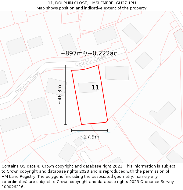 11, DOLPHIN CLOSE, HASLEMERE, GU27 1PU: Plot and title map