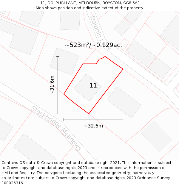 11, DOLPHIN LANE, MELBOURN, ROYSTON, SG8 6AF: Plot and title map