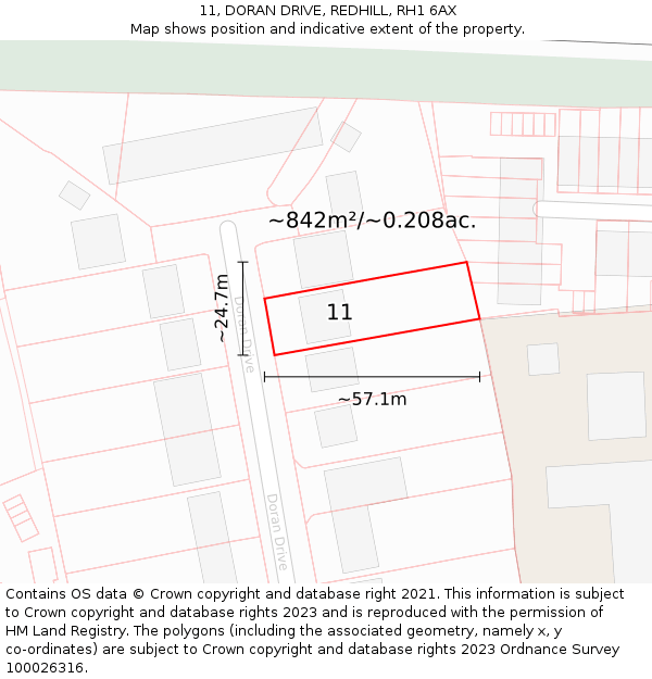 11, DORAN DRIVE, REDHILL, RH1 6AX: Plot and title map