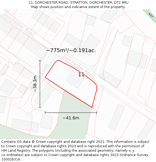 11, DORCHESTER ROAD, STRATTON, DORCHESTER, DT2 9RU: Plot and title map