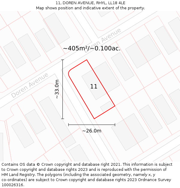 11, DOREN AVENUE, RHYL, LL18 4LE: Plot and title map