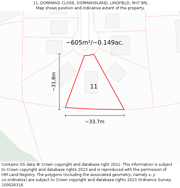11, DORMANS CLOSE, DORMANSLAND, LINGFIELD, RH7 6RL: Plot and title map