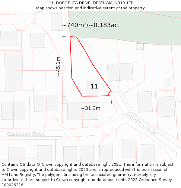 11, DOROTHEA DRIVE, DEREHAM, NR19 1EP: Plot and title map