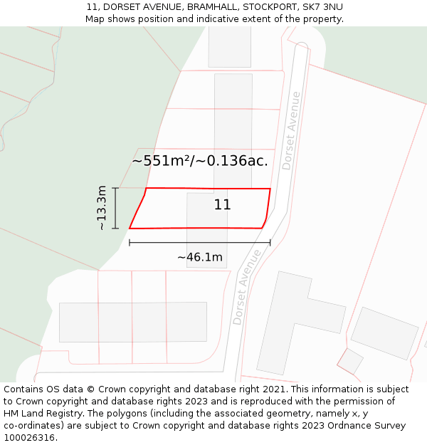 11, DORSET AVENUE, BRAMHALL, STOCKPORT, SK7 3NU: Plot and title map