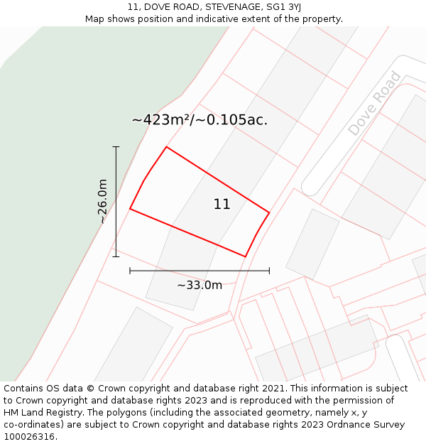 11, DOVE ROAD, STEVENAGE, SG1 3YJ: Plot and title map