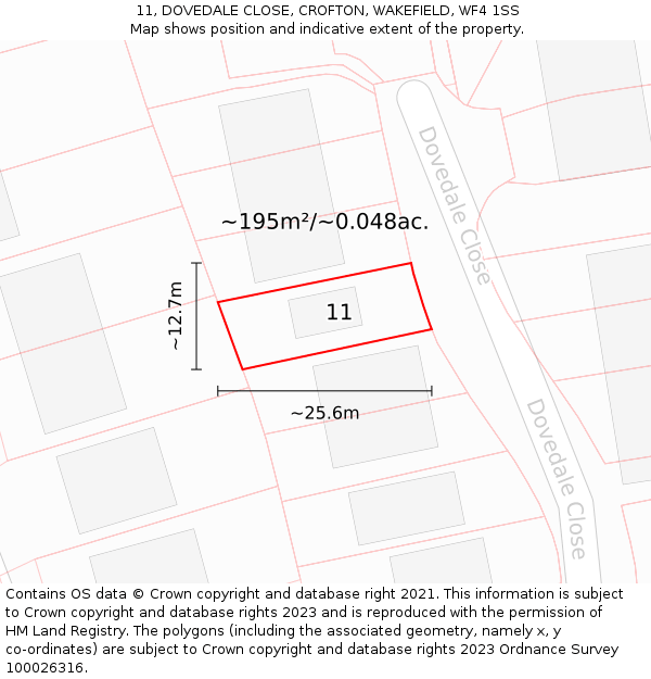 11, DOVEDALE CLOSE, CROFTON, WAKEFIELD, WF4 1SS: Plot and title map