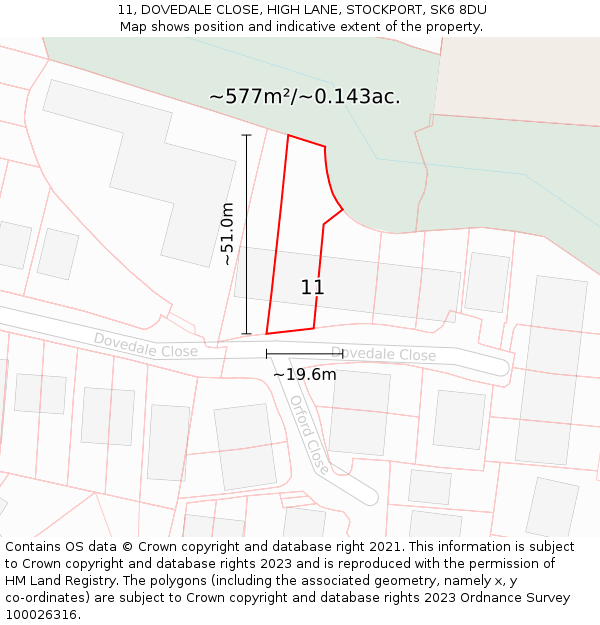 11, DOVEDALE CLOSE, HIGH LANE, STOCKPORT, SK6 8DU: Plot and title map