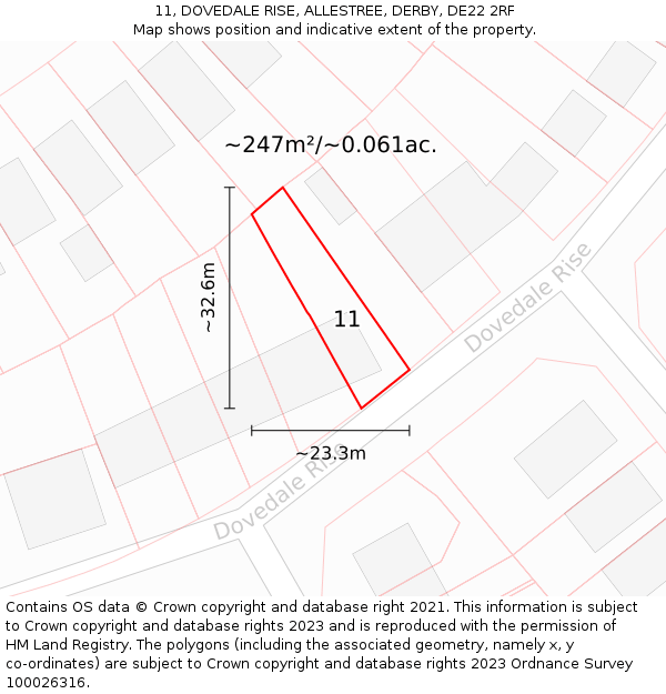 11, DOVEDALE RISE, ALLESTREE, DERBY, DE22 2RF: Plot and title map