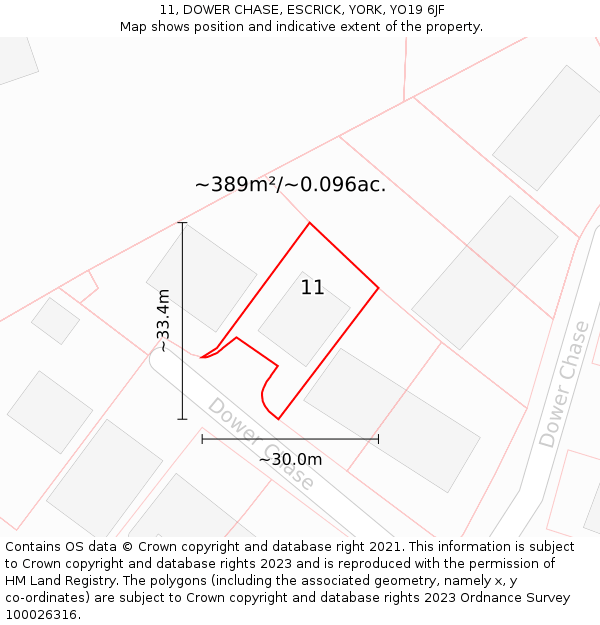 11, DOWER CHASE, ESCRICK, YORK, YO19 6JF: Plot and title map