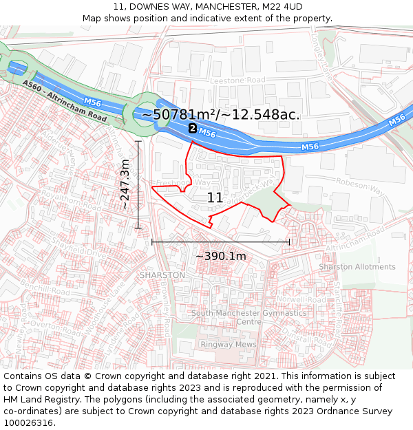 11, DOWNES WAY, MANCHESTER, M22 4UD: Plot and title map