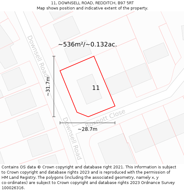 11, DOWNSELL ROAD, REDDITCH, B97 5RT: Plot and title map