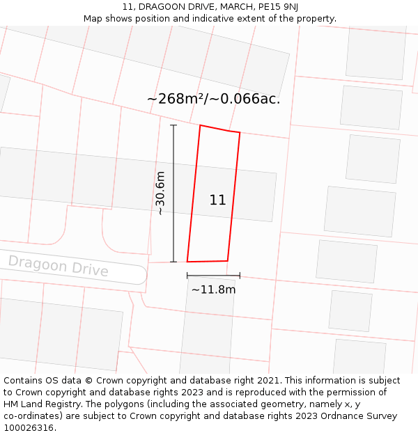 11, DRAGOON DRIVE, MARCH, PE15 9NJ: Plot and title map