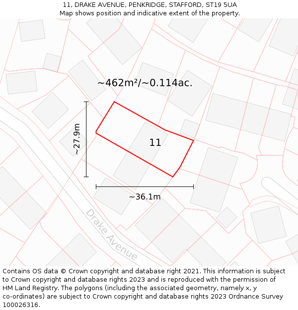 11, DRAKE AVENUE, PENKRIDGE, STAFFORD, ST19 5UA: Plot and title map