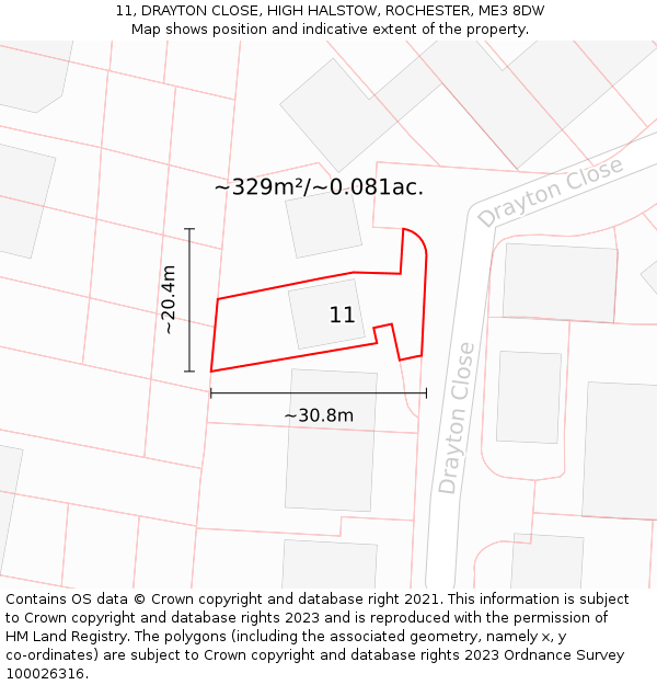 11, DRAYTON CLOSE, HIGH HALSTOW, ROCHESTER, ME3 8DW: Plot and title map