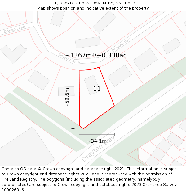 11, DRAYTON PARK, DAVENTRY, NN11 8TB: Plot and title map