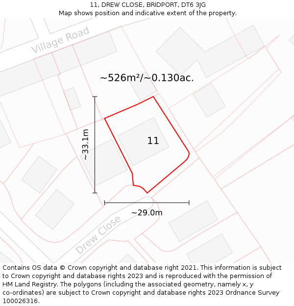 11, DREW CLOSE, BRIDPORT, DT6 3JG: Plot and title map