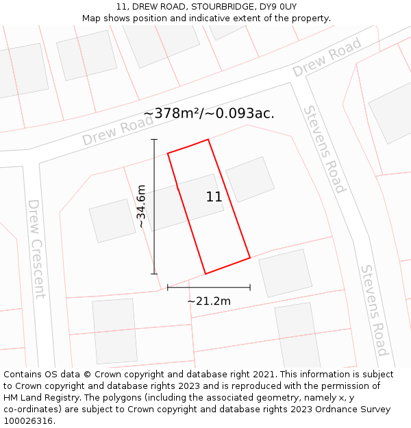 11, DREW ROAD, STOURBRIDGE, DY9 0UY: Plot and title map