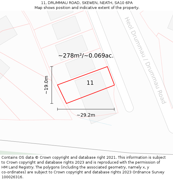 11, DRUMMAU ROAD, SKEWEN, NEATH, SA10 6PA: Plot and title map