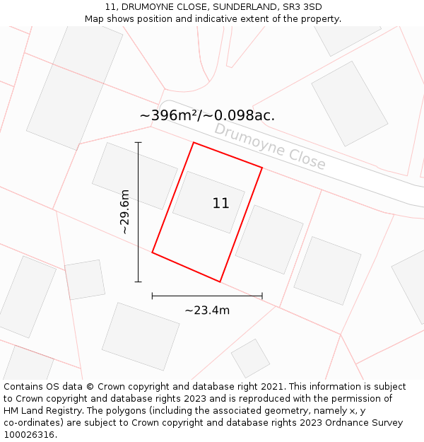 11, DRUMOYNE CLOSE, SUNDERLAND, SR3 3SD: Plot and title map