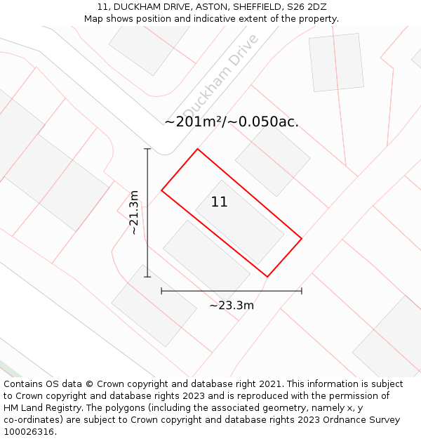 11, DUCKHAM DRIVE, ASTON, SHEFFIELD, S26 2DZ: Plot and title map