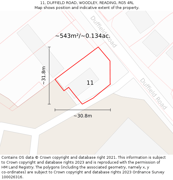 11, DUFFIELD ROAD, WOODLEY, READING, RG5 4RL: Plot and title map