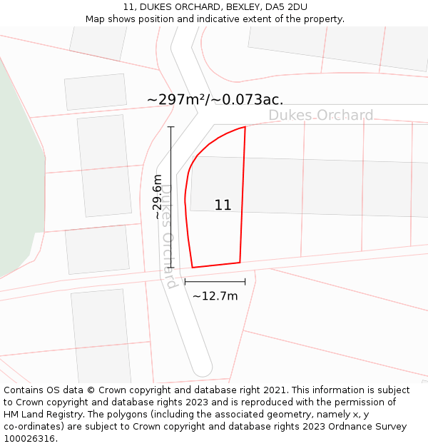 11, DUKES ORCHARD, BEXLEY, DA5 2DU: Plot and title map