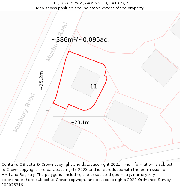 11, DUKES WAY, AXMINSTER, EX13 5QP: Plot and title map