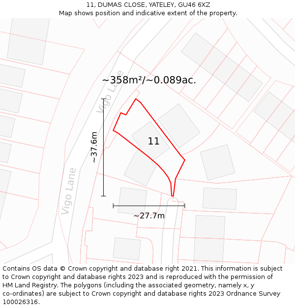 11, DUMAS CLOSE, YATELEY, GU46 6XZ: Plot and title map