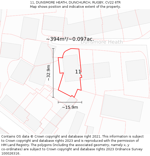 11, DUNSMORE HEATH, DUNCHURCH, RUGBY, CV22 6TR: Plot and title map