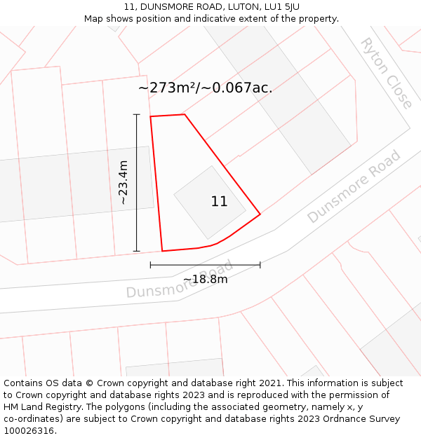 11, DUNSMORE ROAD, LUTON, LU1 5JU: Plot and title map