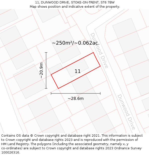 11, DUNWOOD DRIVE, STOKE-ON-TRENT, ST6 7BW: Plot and title map