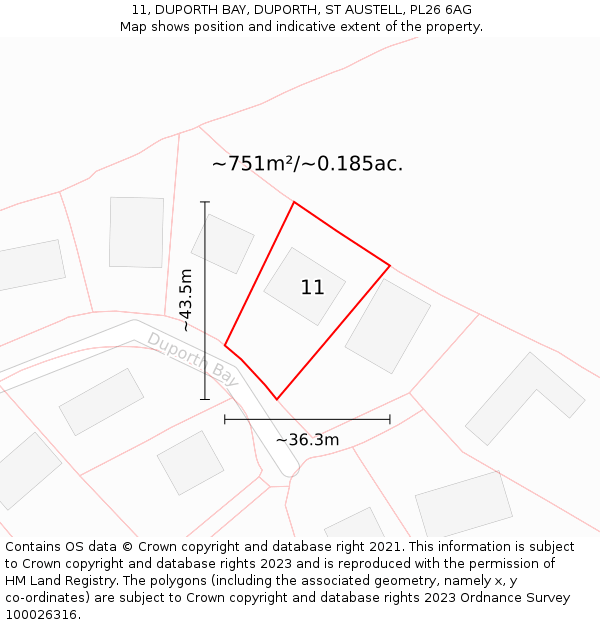 11, DUPORTH BAY, DUPORTH, ST AUSTELL, PL26 6AG: Plot and title map