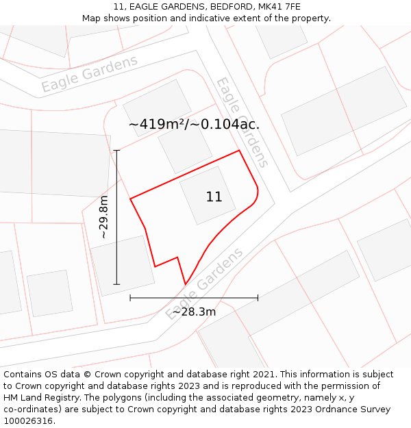 11, EAGLE GARDENS, BEDFORD, MK41 7FE: Plot and title map