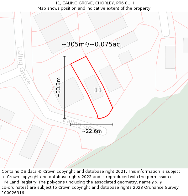 11, EALING GROVE, CHORLEY, PR6 8UH: Plot and title map