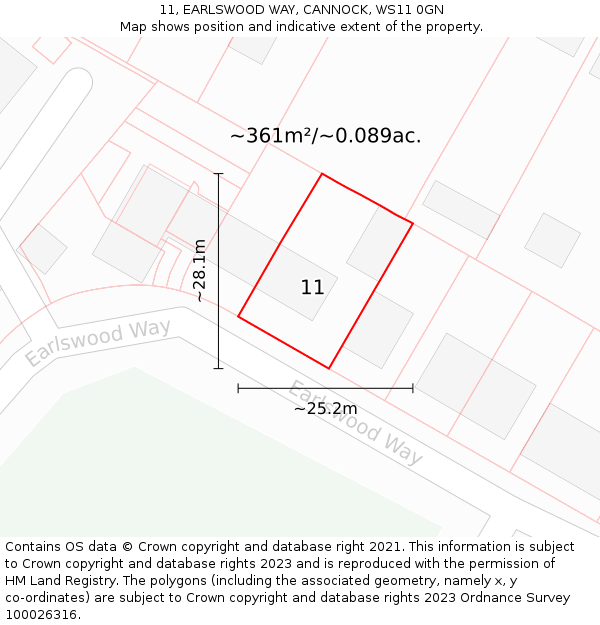 11, EARLSWOOD WAY, CANNOCK, WS11 0GN: Plot and title map