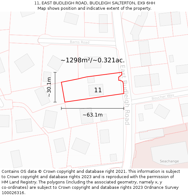 11, EAST BUDLEIGH ROAD, BUDLEIGH SALTERTON, EX9 6HH: Plot and title map