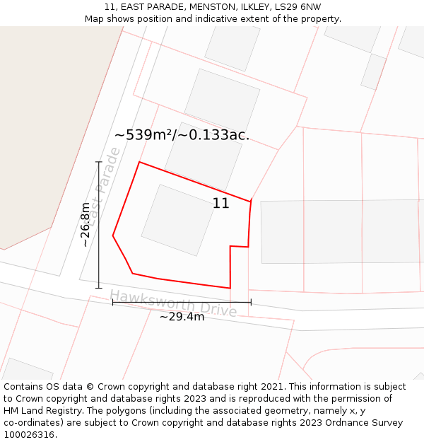 11, EAST PARADE, MENSTON, ILKLEY, LS29 6NW: Plot and title map