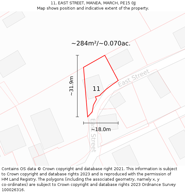 11, EAST STREET, MANEA, MARCH, PE15 0JJ: Plot and title map