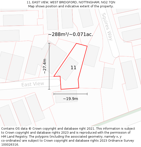 11, EAST VIEW, WEST BRIDGFORD, NOTTINGHAM, NG2 7QN: Plot and title map